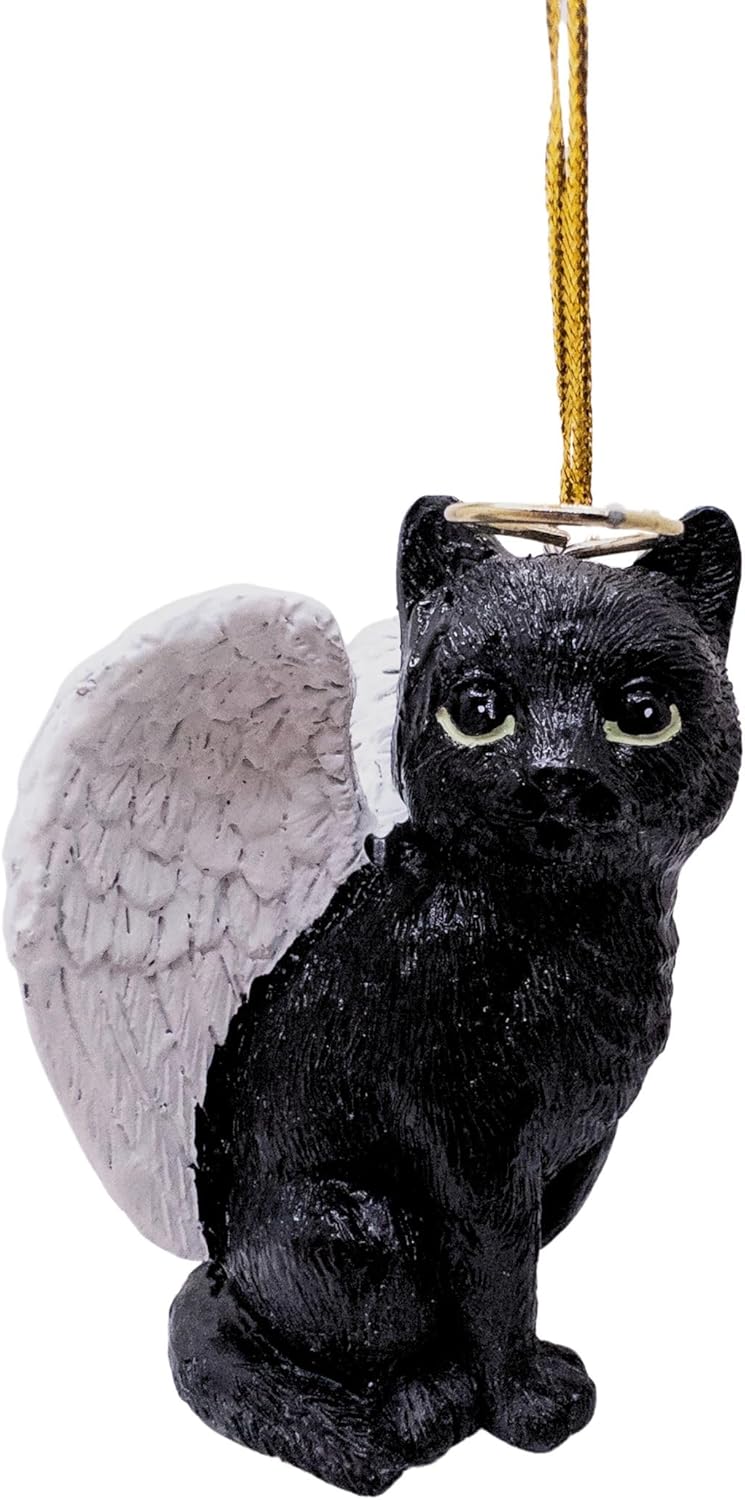 Black Cat Angel Tabby Christmas Tree Ornament