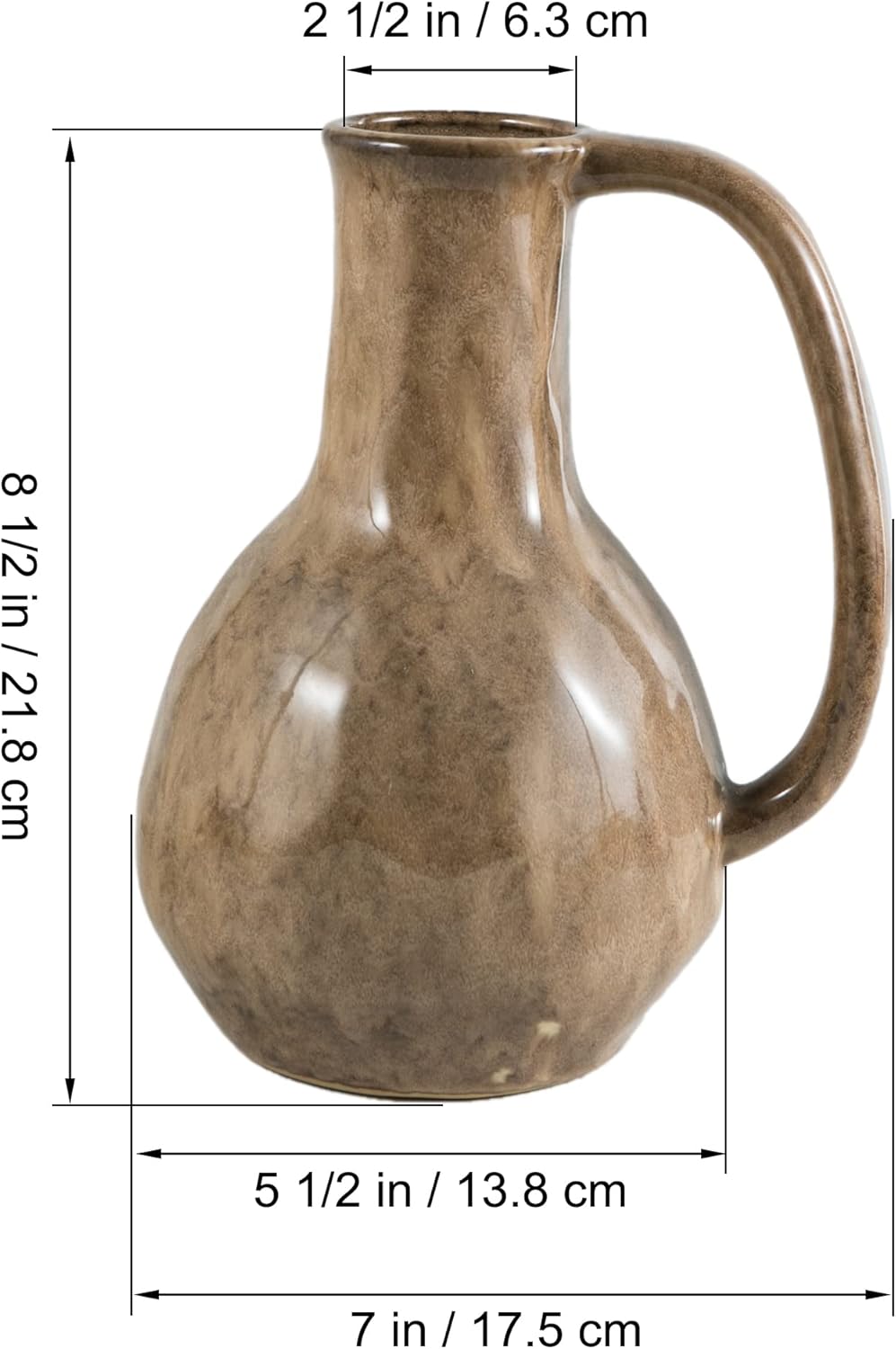 Brown Ceramic Vase with Big Handles Modern Farmhouse Decor