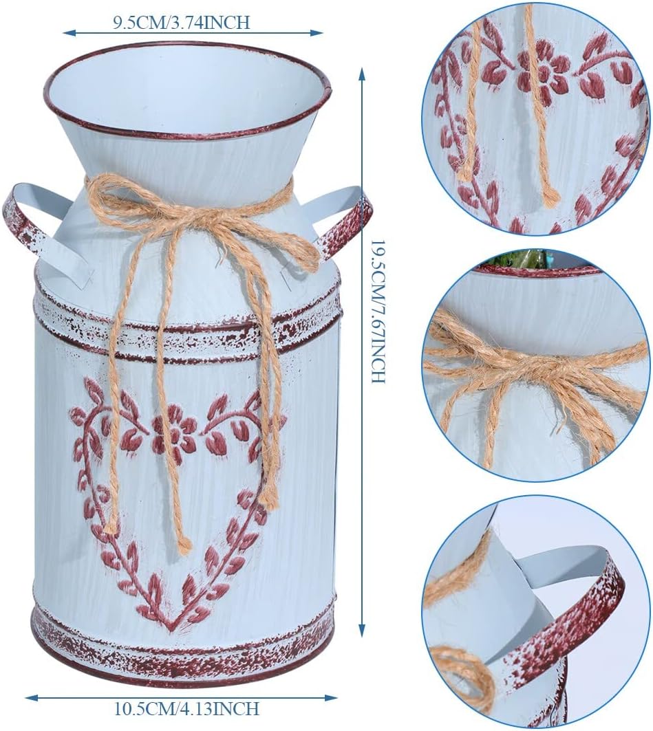 Vintage Galvanized Milk Can Flower Vase with Handle 75 Inch