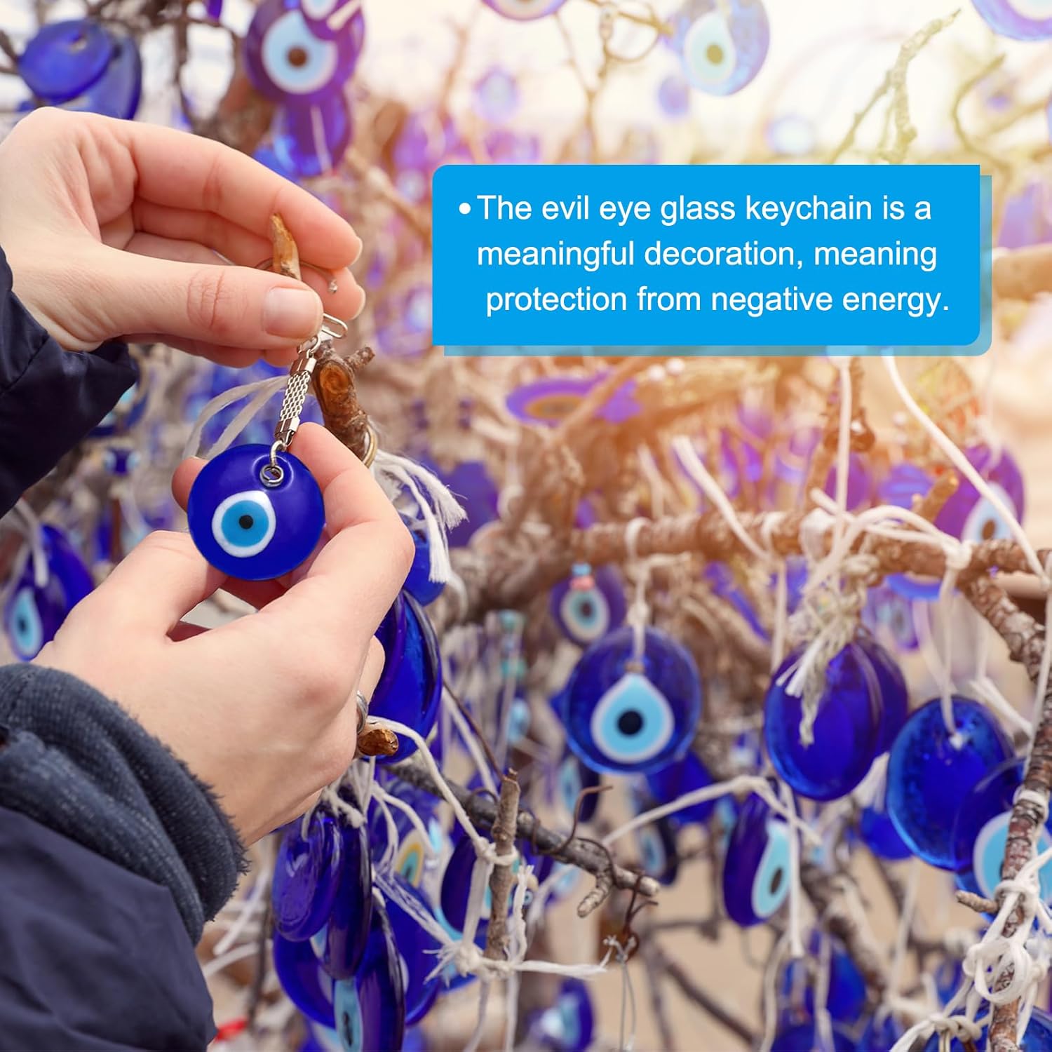 PATIKIL Evil Eye Glass Keychain Blue 30mm Hanging Charm
