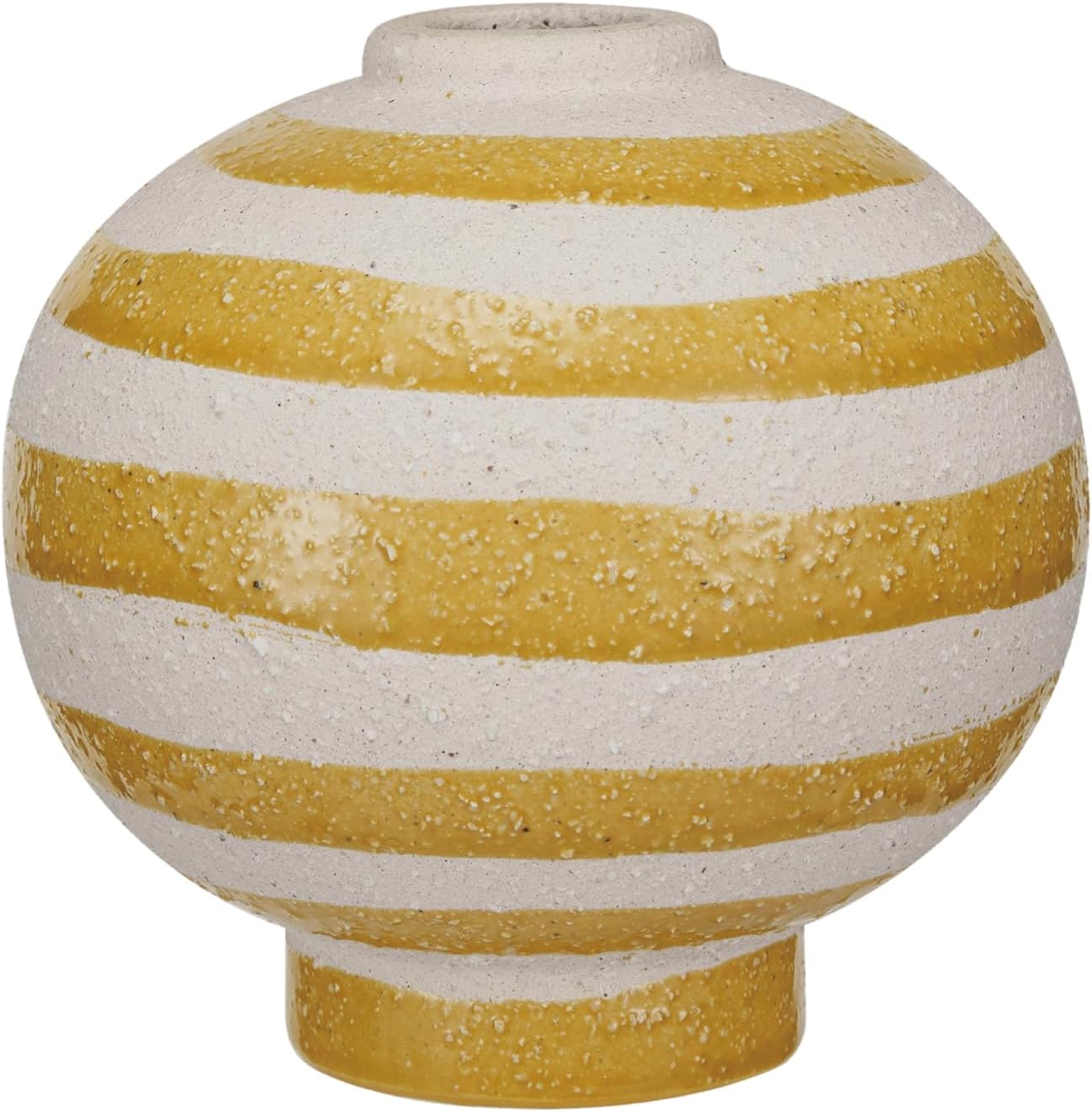 Creative Co Op Large Striped Stoneware Vase Yellow White