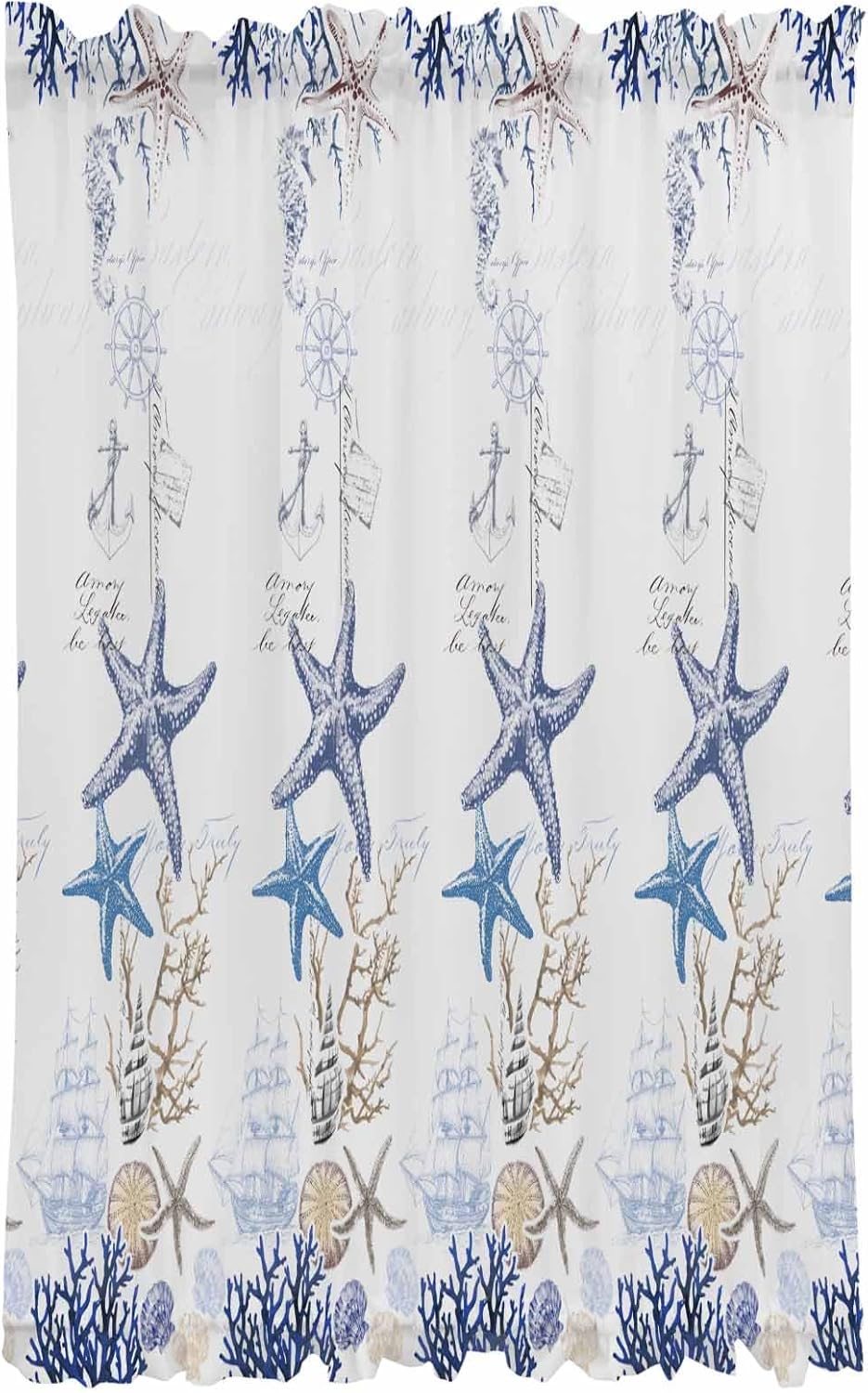 Vintage Ocean Door Curtain with Tiebacks for French Doors