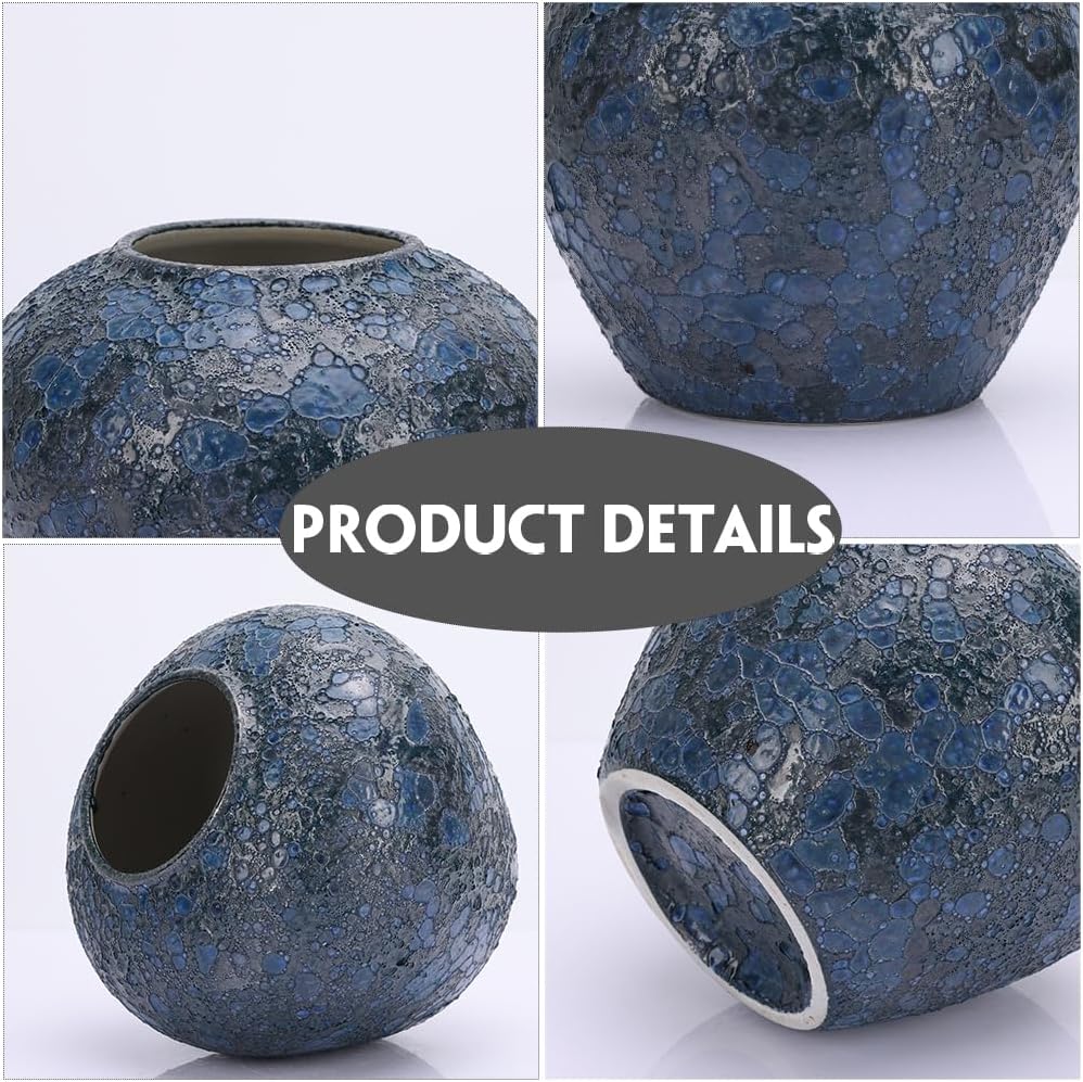 Rustic Large Blue Ceramic Vase for Home Decor