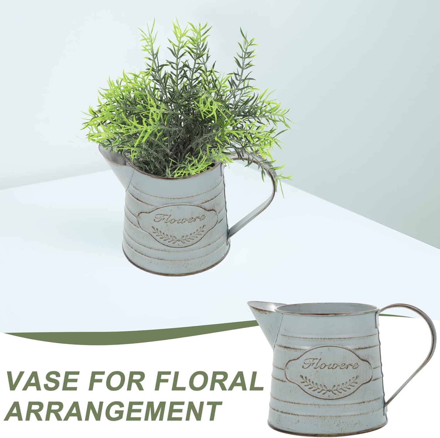 Zerodeko Rustic Galvanized Milk Can Vase with Handle