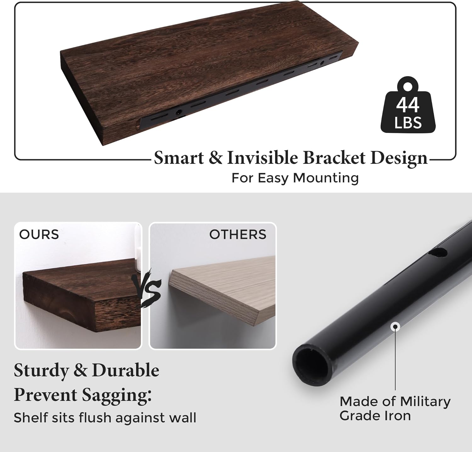 Axeman Floating Shelves 2 Pack 8 Inch Deep Rustic Brown Wood Wall Shelves for Storage and Display