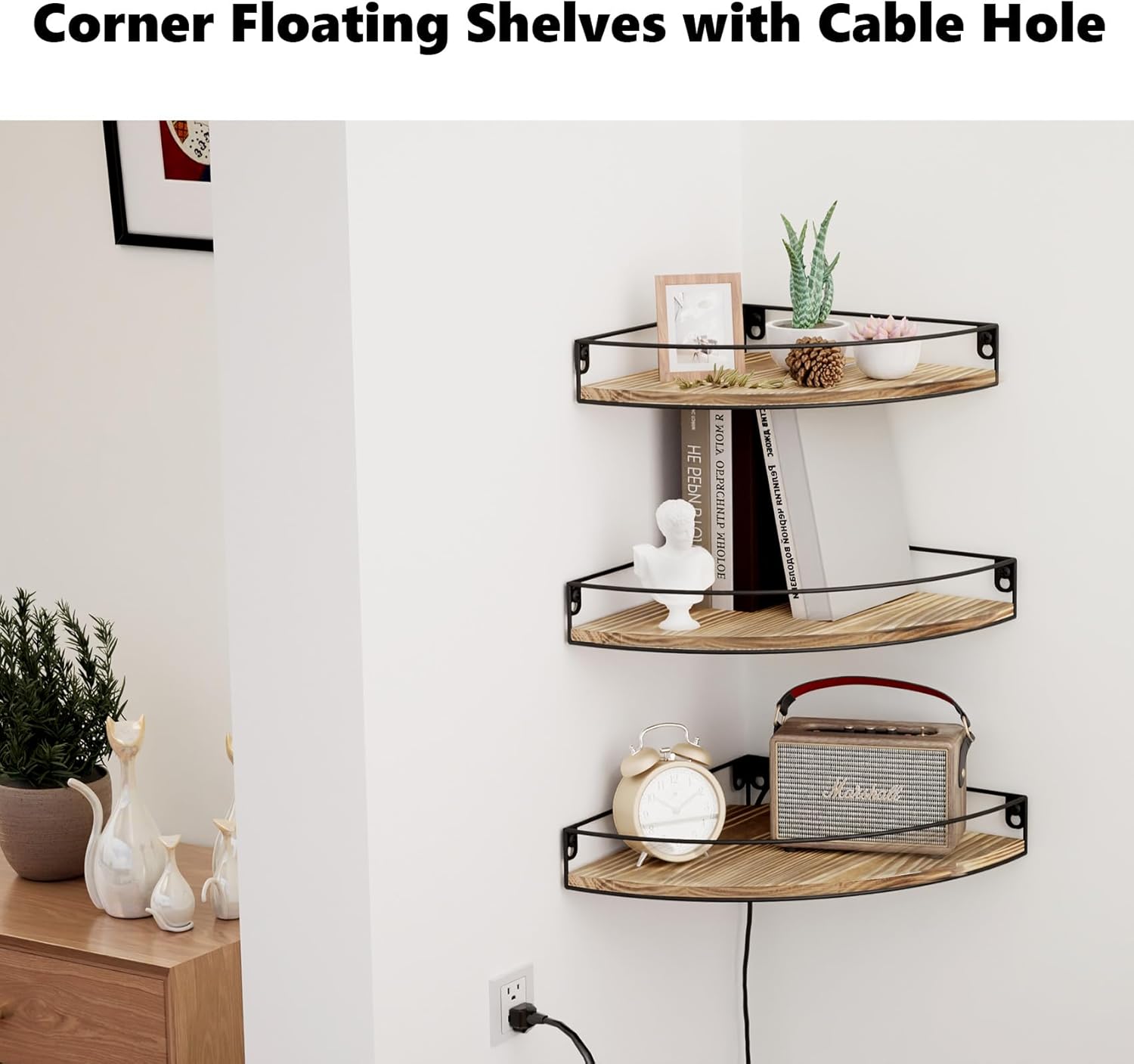 Corner Floating Shelves Set of 3 Rustic Brown