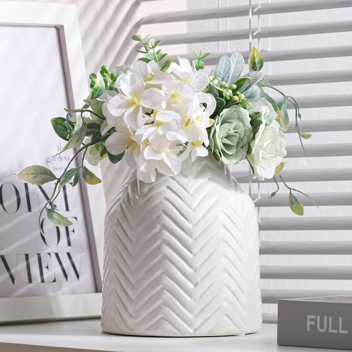 hjn White Texture Ceramic Vase for Decor