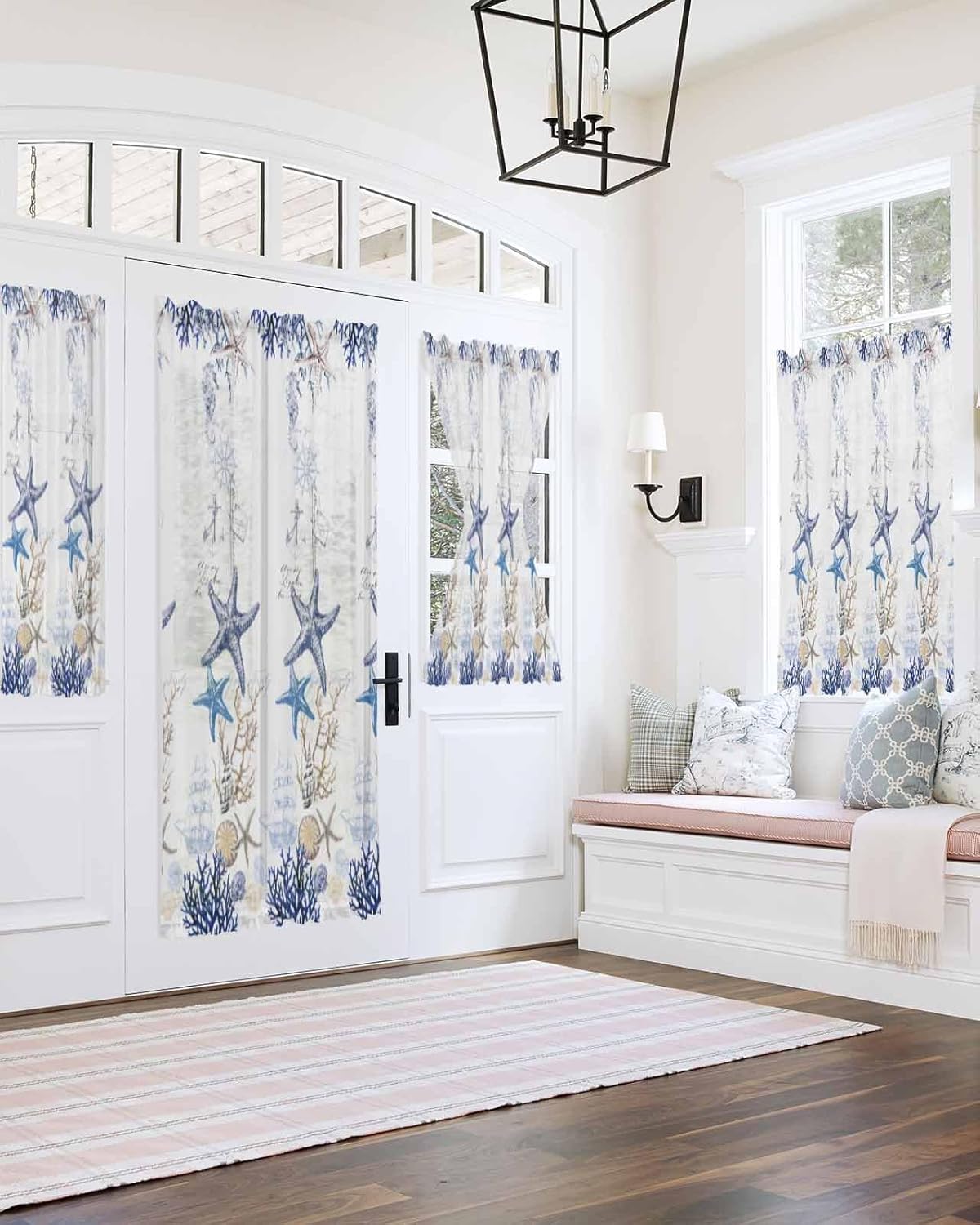 Vintage Ocean Door Curtain with Tiebacks for French Doors
