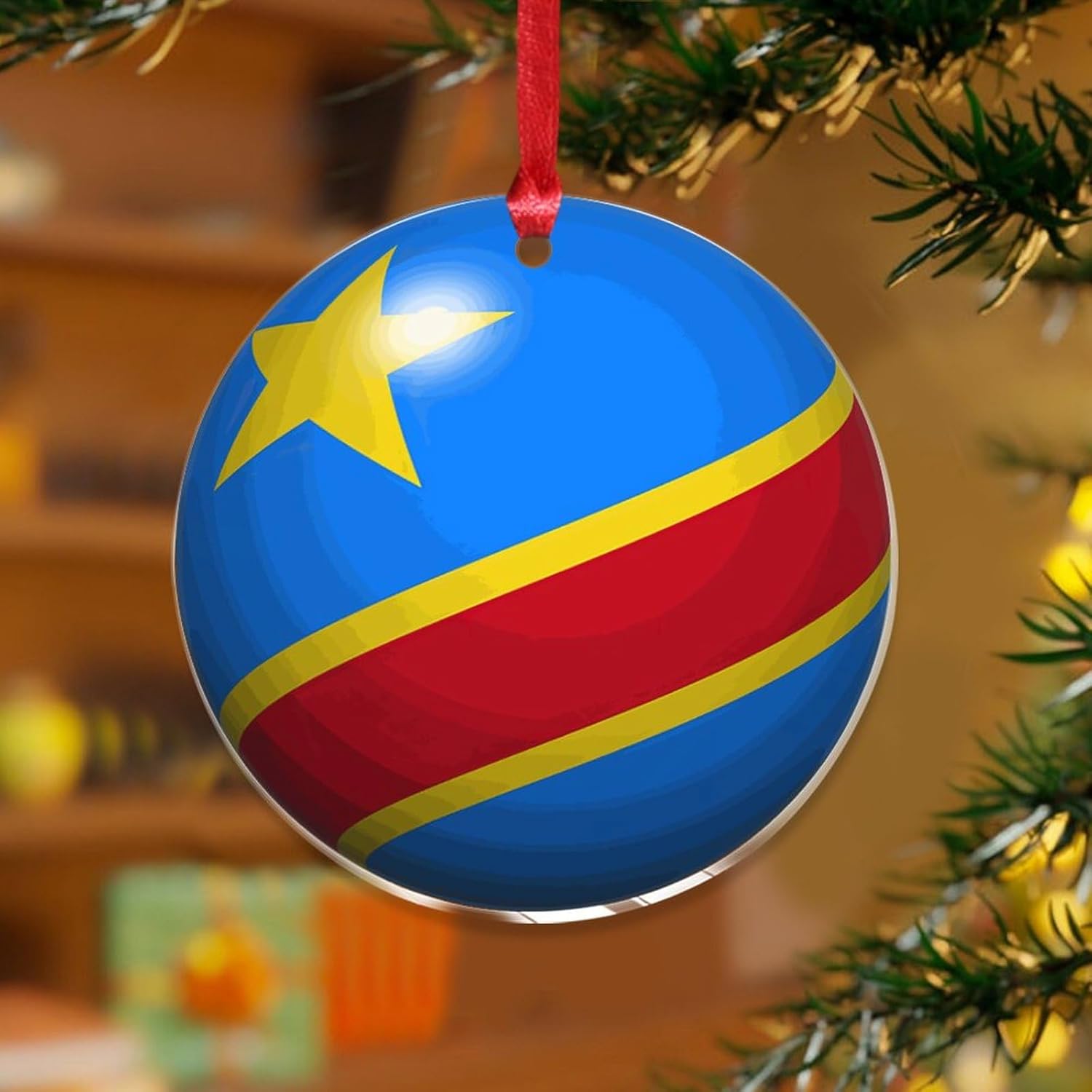 3 Inch Acrylic Christmas Ornaments 2024 Congo Flag Decor Bunting Hanging Baubles
