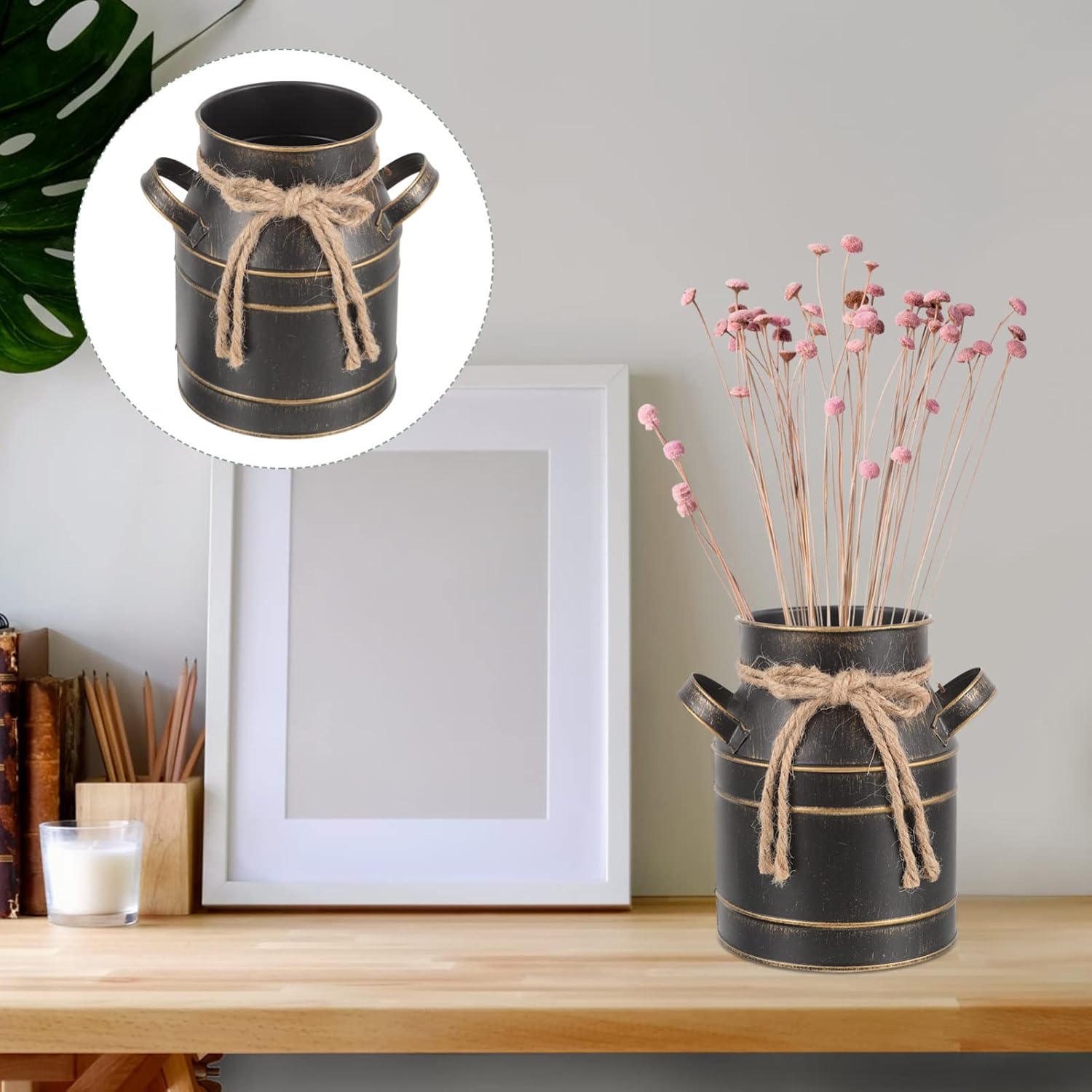 Rustic Galvanized Milk Jug Vase for Home Decor