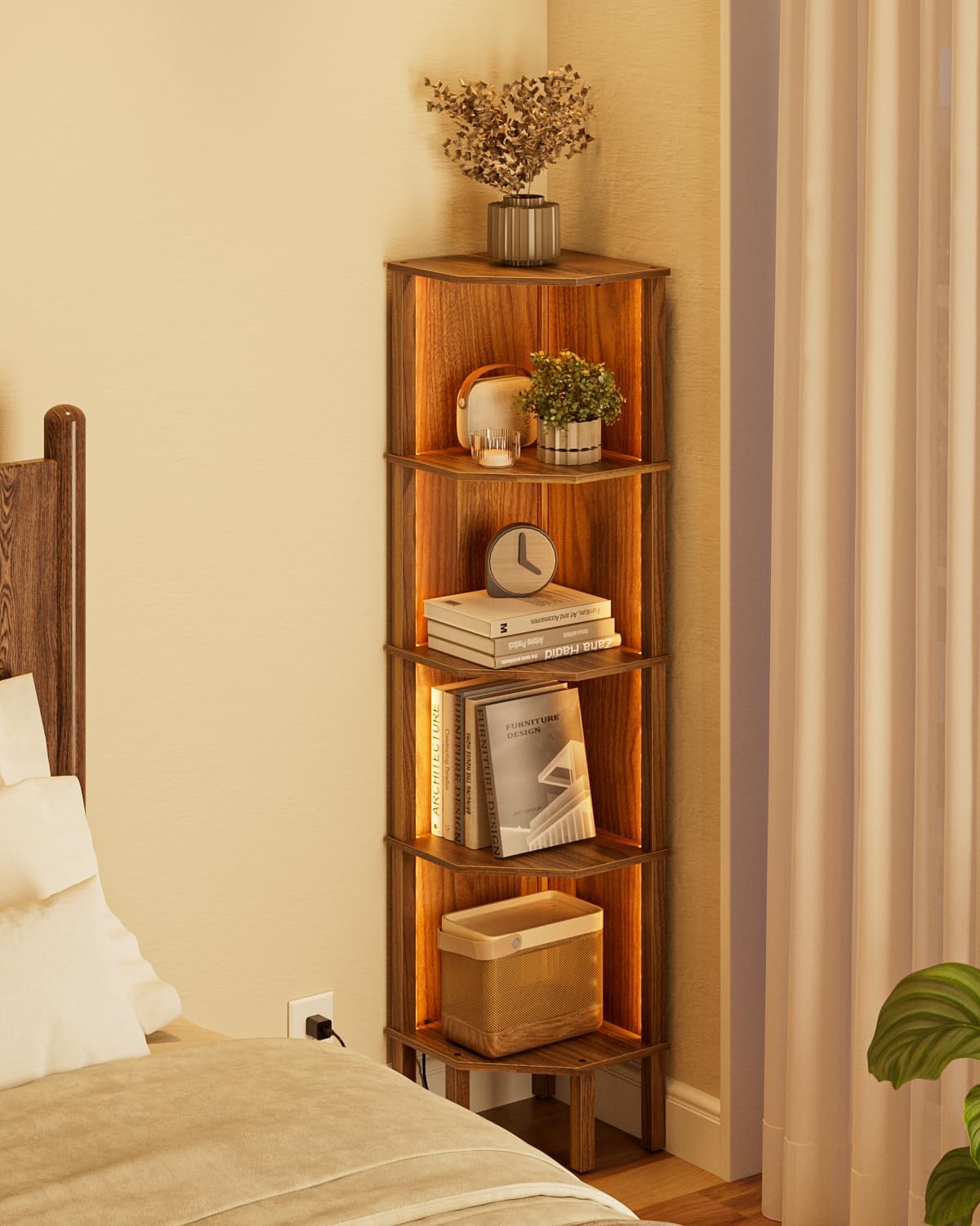 Apetaccat 5 Tier Corner Bookshelf in Walnut