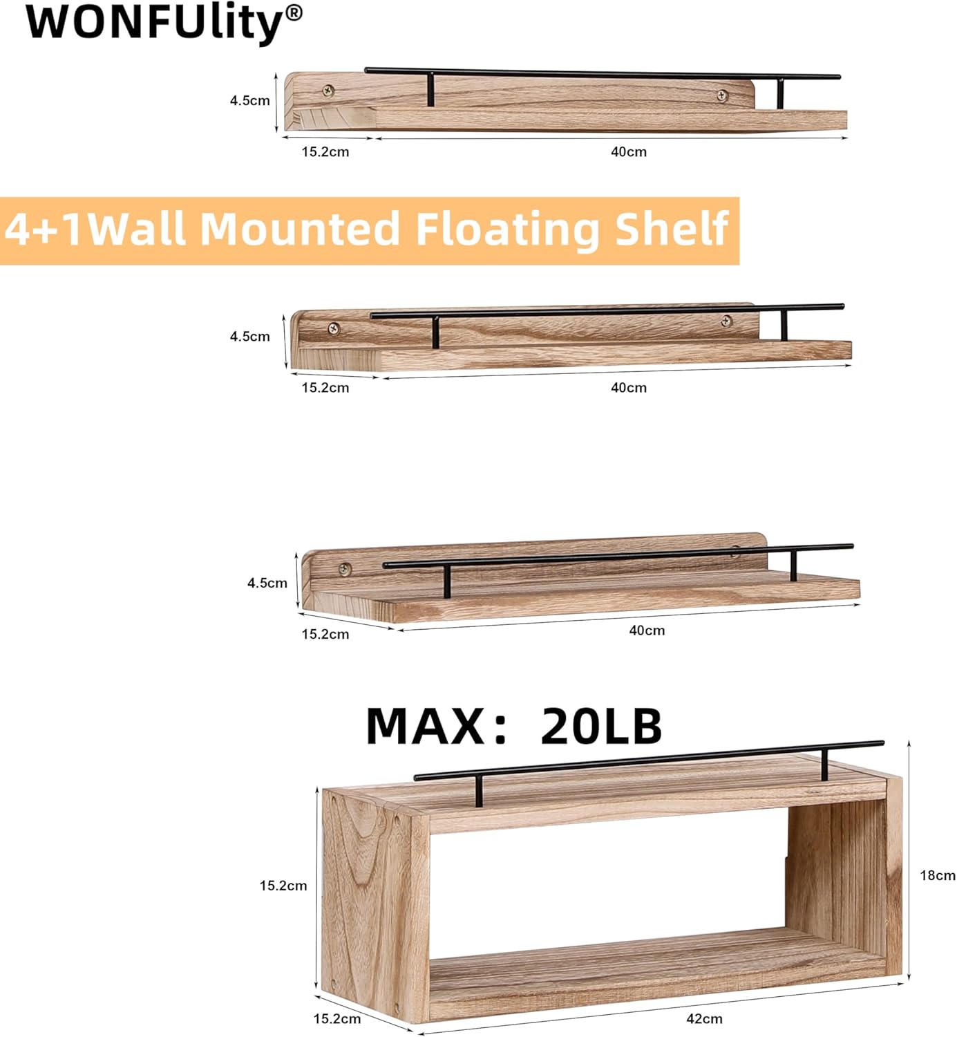 WONFUlity Floating Bathroom Shelves with Toilet Paper Holder