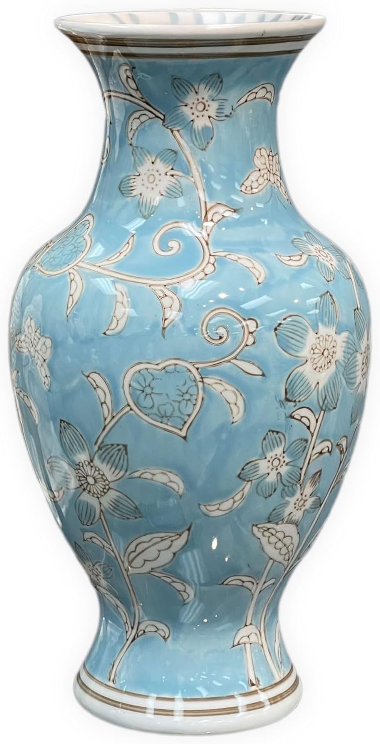 Galt International Chinoiserie Vase 14 Light Blue and White