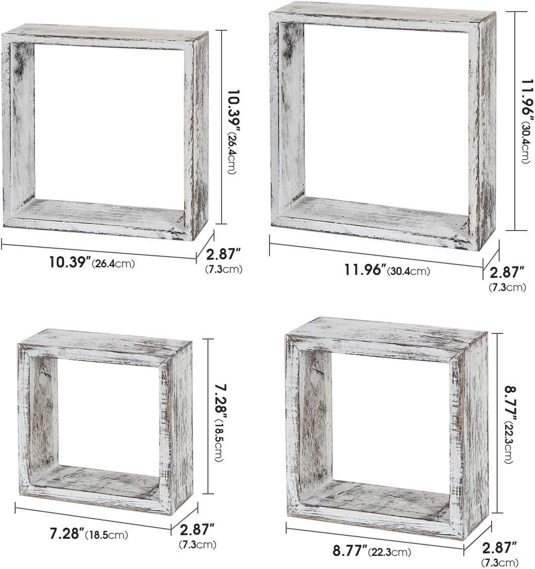 Rustic Floating Cube Shelves Set of 4 for Home Decor