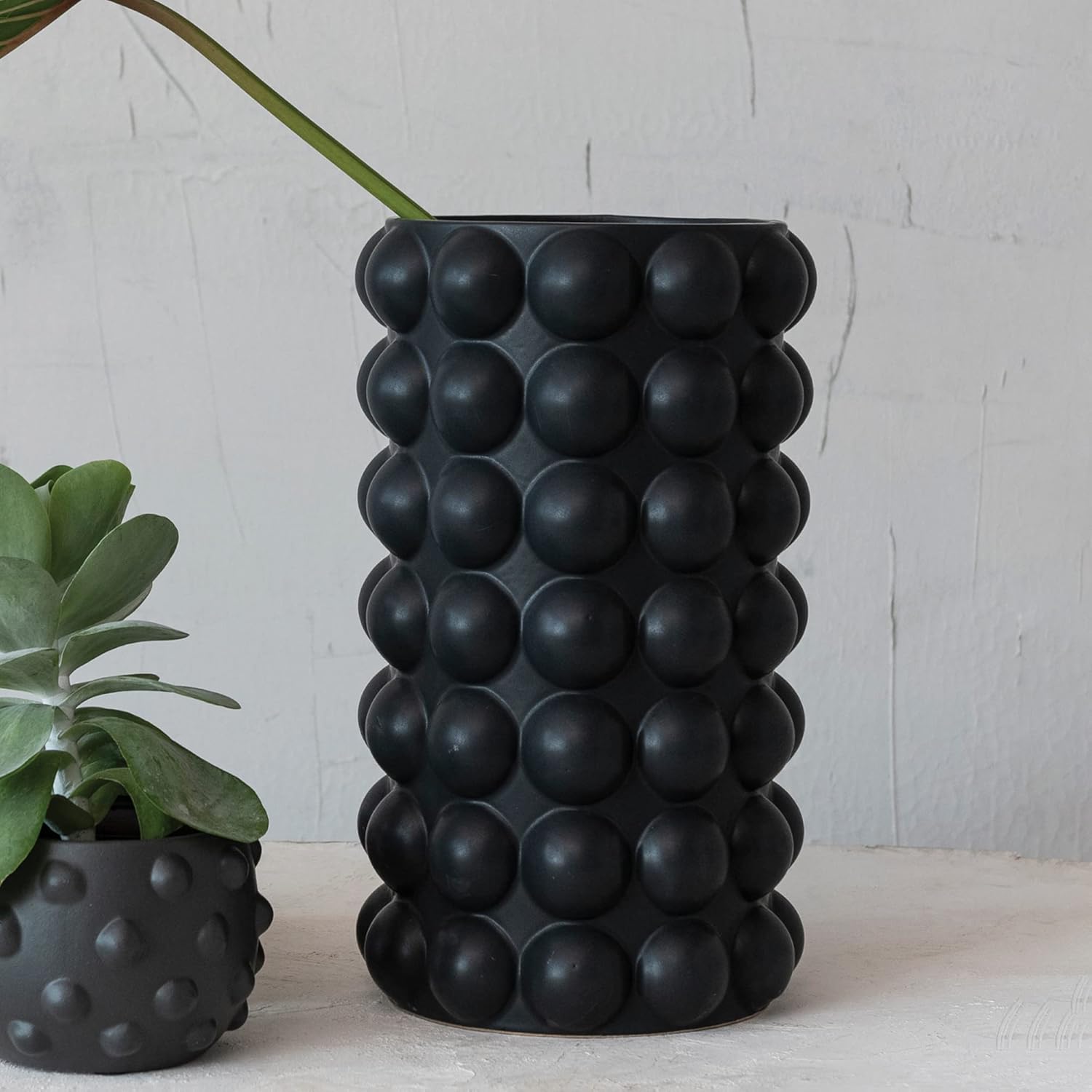 Creative Co Op Modern Stoneware Raised Dot Vase Black