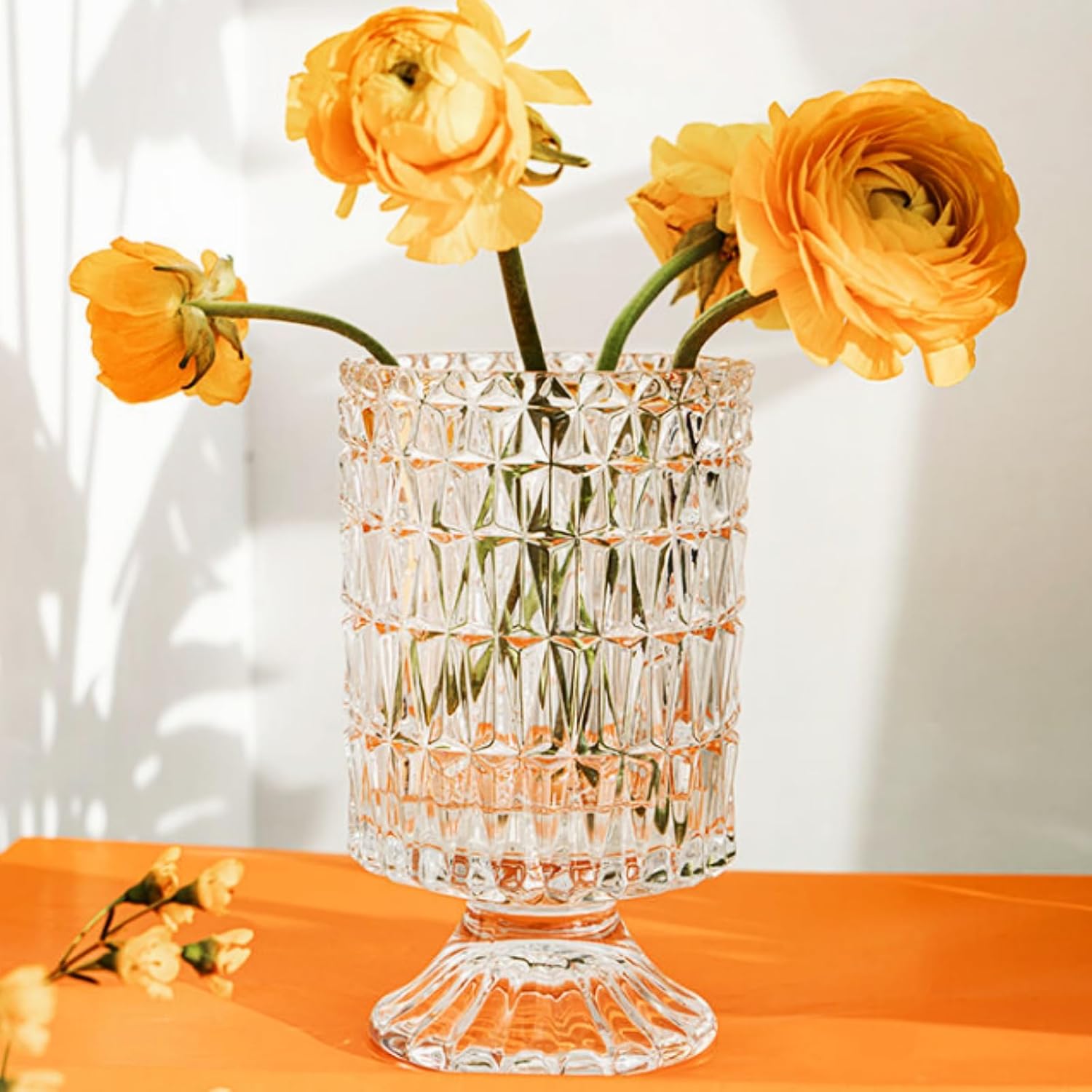 Goaste 3 Pack Embossed Glass Vases with Ribbed Patterns