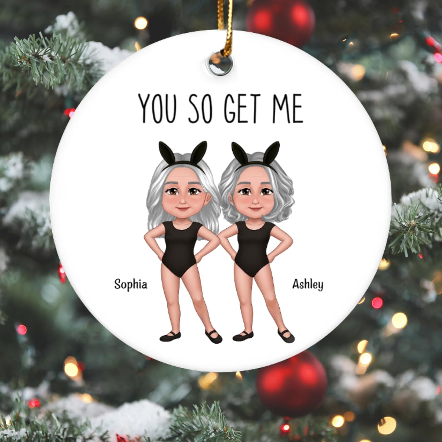 You So Get Me Besties Sisters Bunny Ears Ceramic Ornament