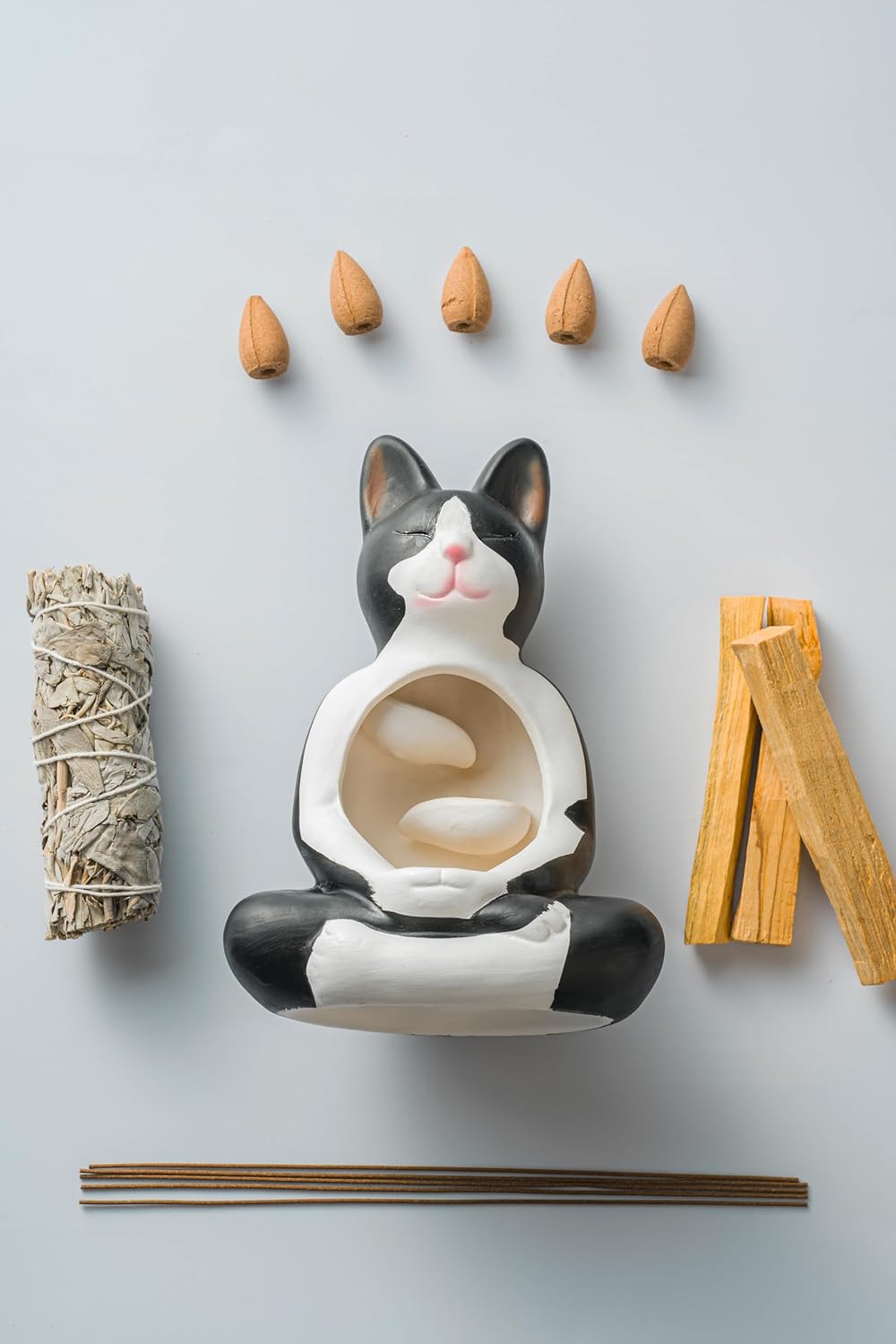 Hand-Painted Ceramic Incense Holder with Cat Design