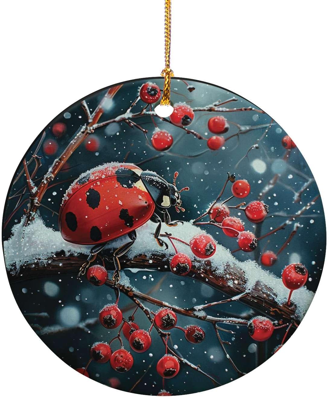 Snowy Berry Ladybug 4PCS Ceramic Christmas Ornament