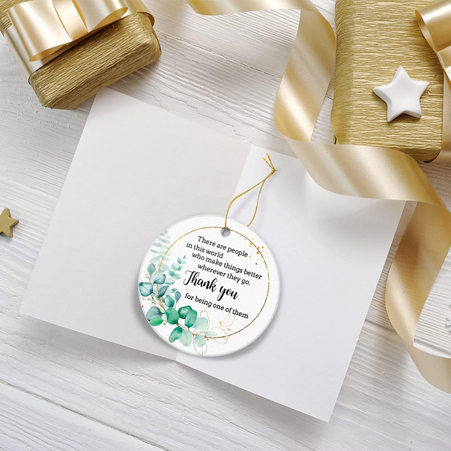 Thank You Christmas Tree Ornament Keepsake Collectible - Appreciation Gift 3in Ceramic Ornament with Gift Box