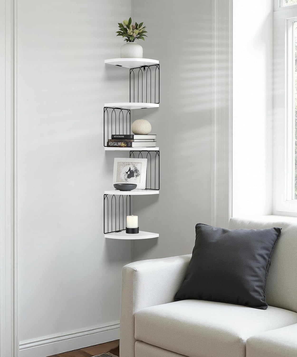 Modern 5-Tier White Corner Floating Shelf Wall Mount