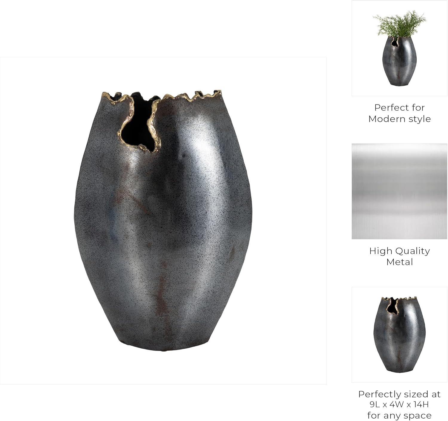 Sagebrook Home Modern Metal Vase 14 Inch Black