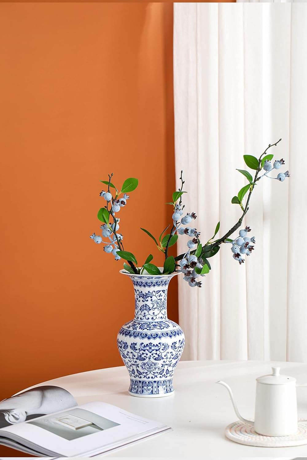 Blue and White Vase 10 Inch Ceramic Decor for Home