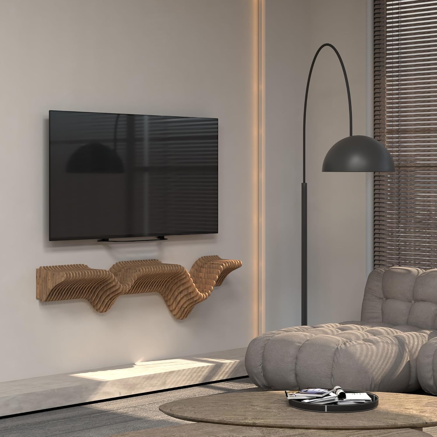 BATAMEX 40 Inch Wavy Parametric Floating Shelf TV Unit