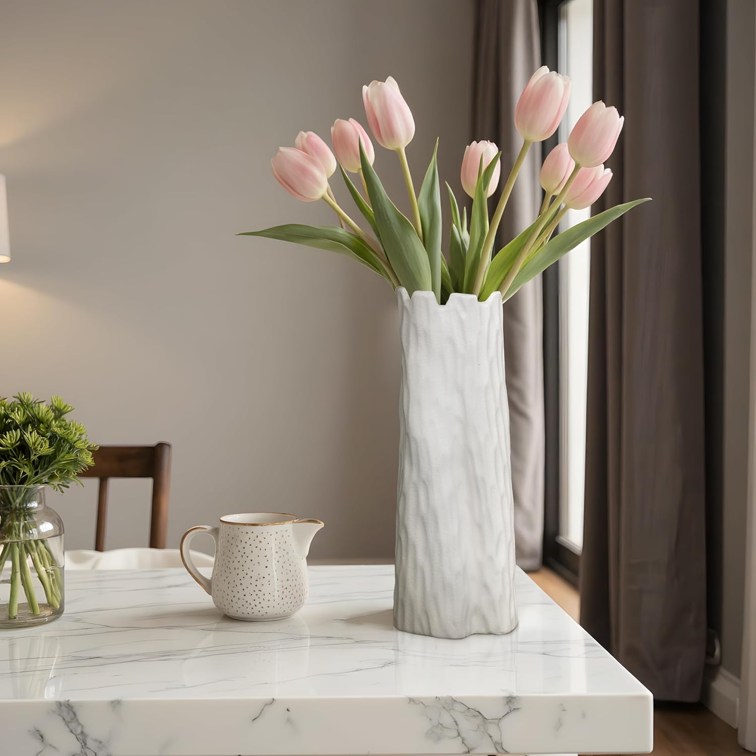 White Matte Ceramic Vase with Organic Nature Shape