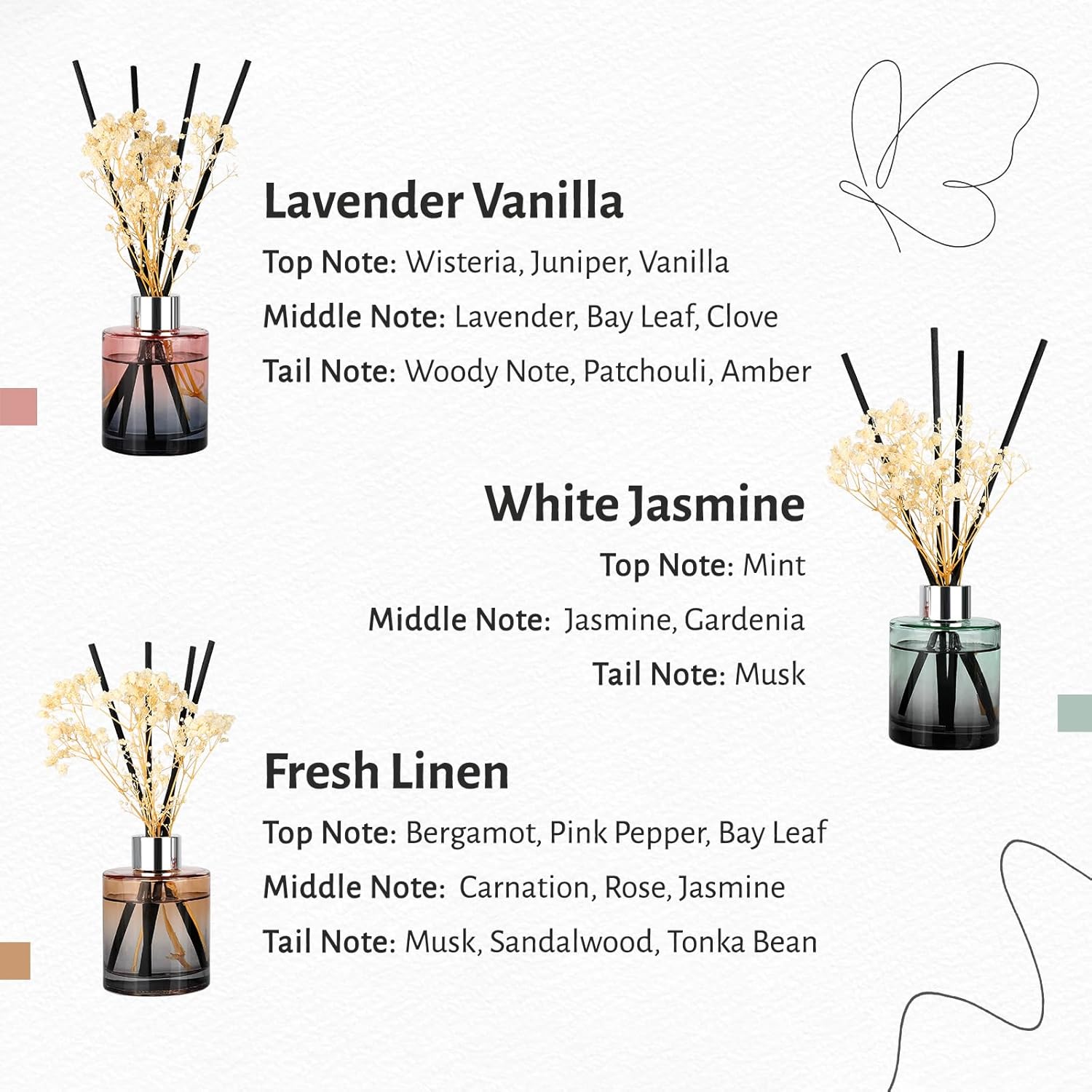 Brakula 3 Pack Reed Diffuser Set with 3 Scents