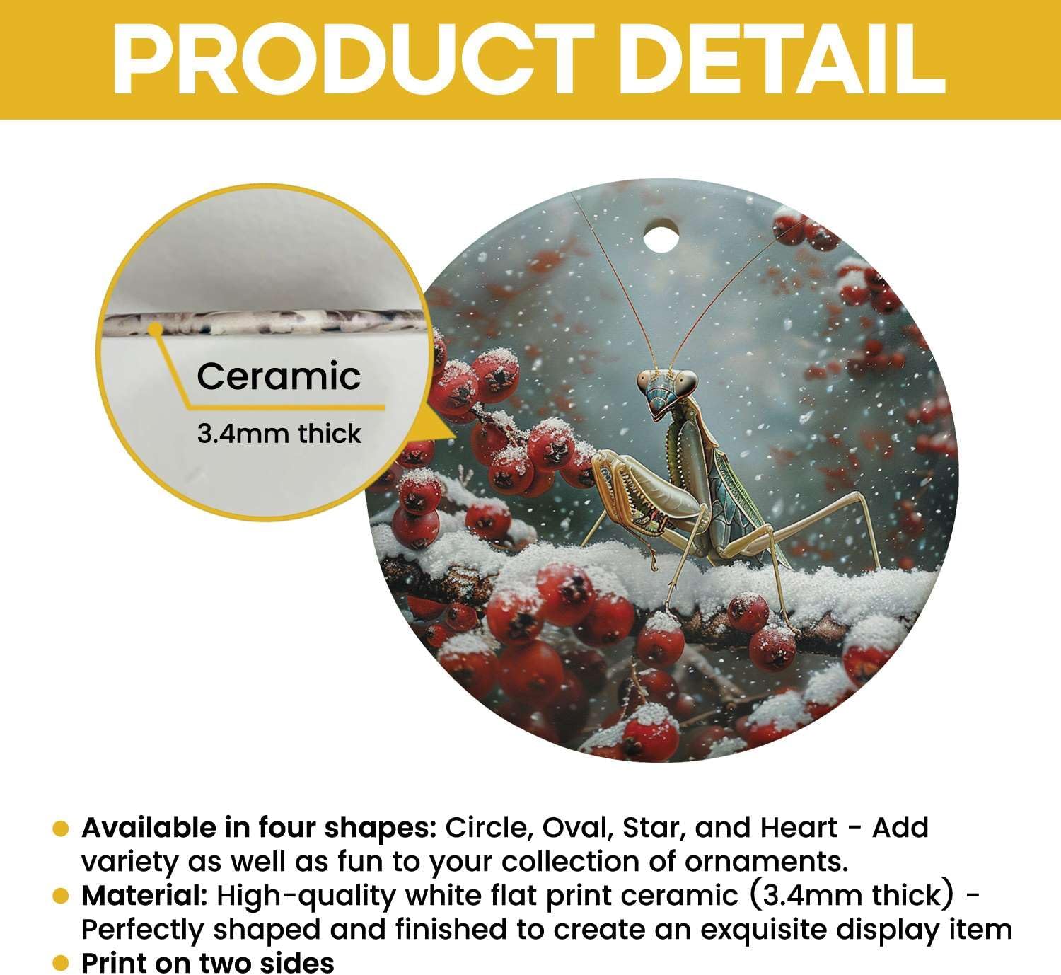 Snowy Berry Praying Mantis 3 Ceramic Ornament for Home Decor