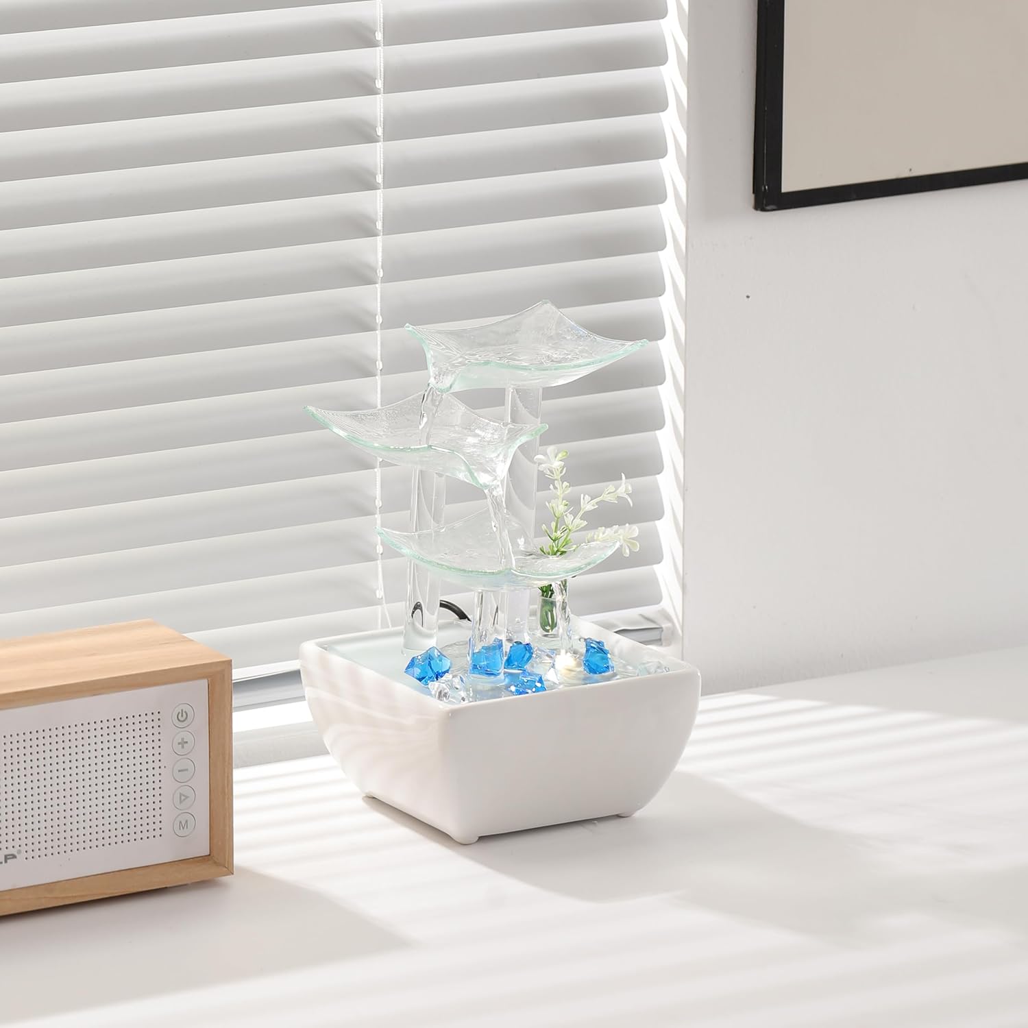 Ceramic Glass Tabletop Fountain for Indoor Home Decor