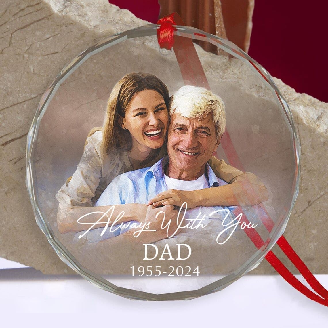 Custom Photo Memorial Glass Ornament - Personalized Christmas Portrait Decoration