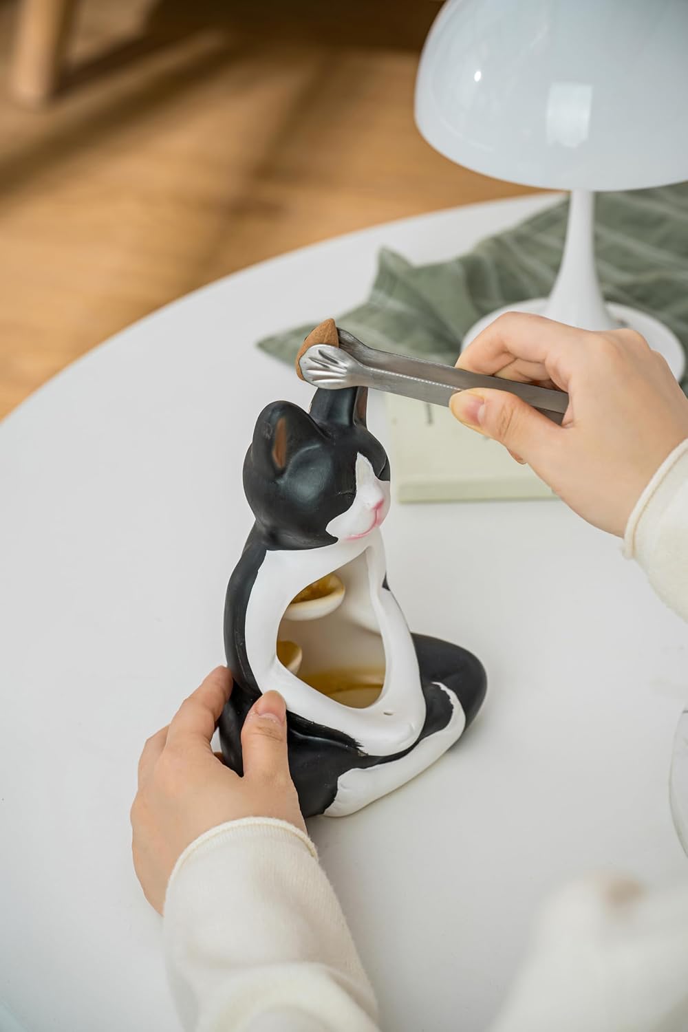 Hand-Painted Ceramic Incense Holder with Cat Design