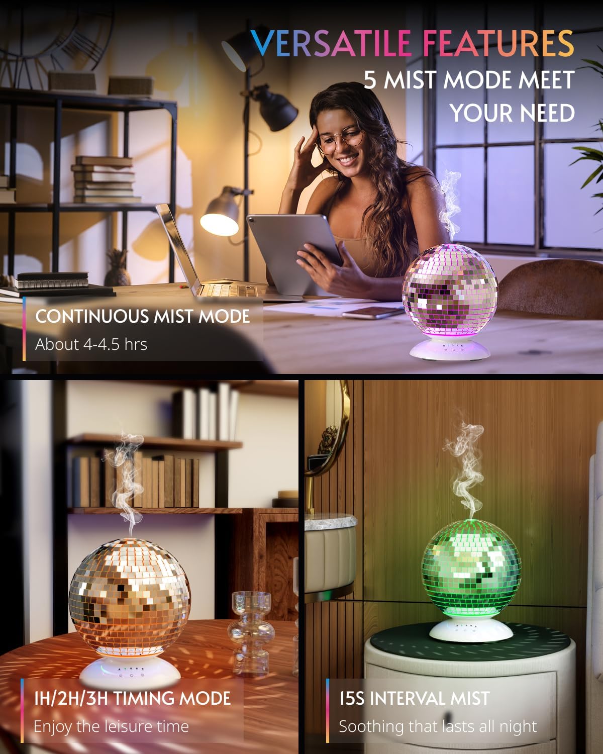 Mirror Essential Oil Diffuser with 14 Light Modes