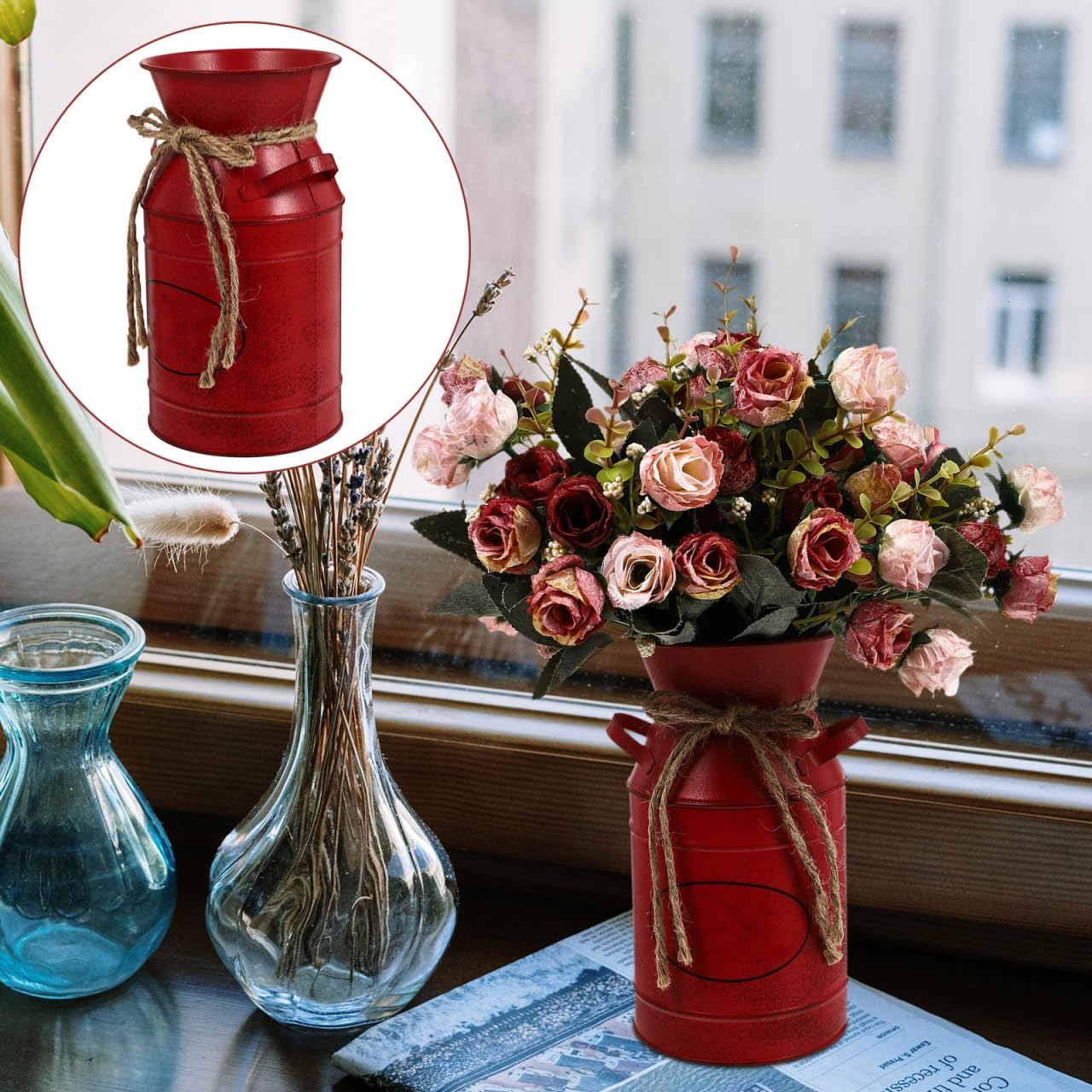 Retro Style Bucket Iron Flower Barrel Farmhouse Decor Vase