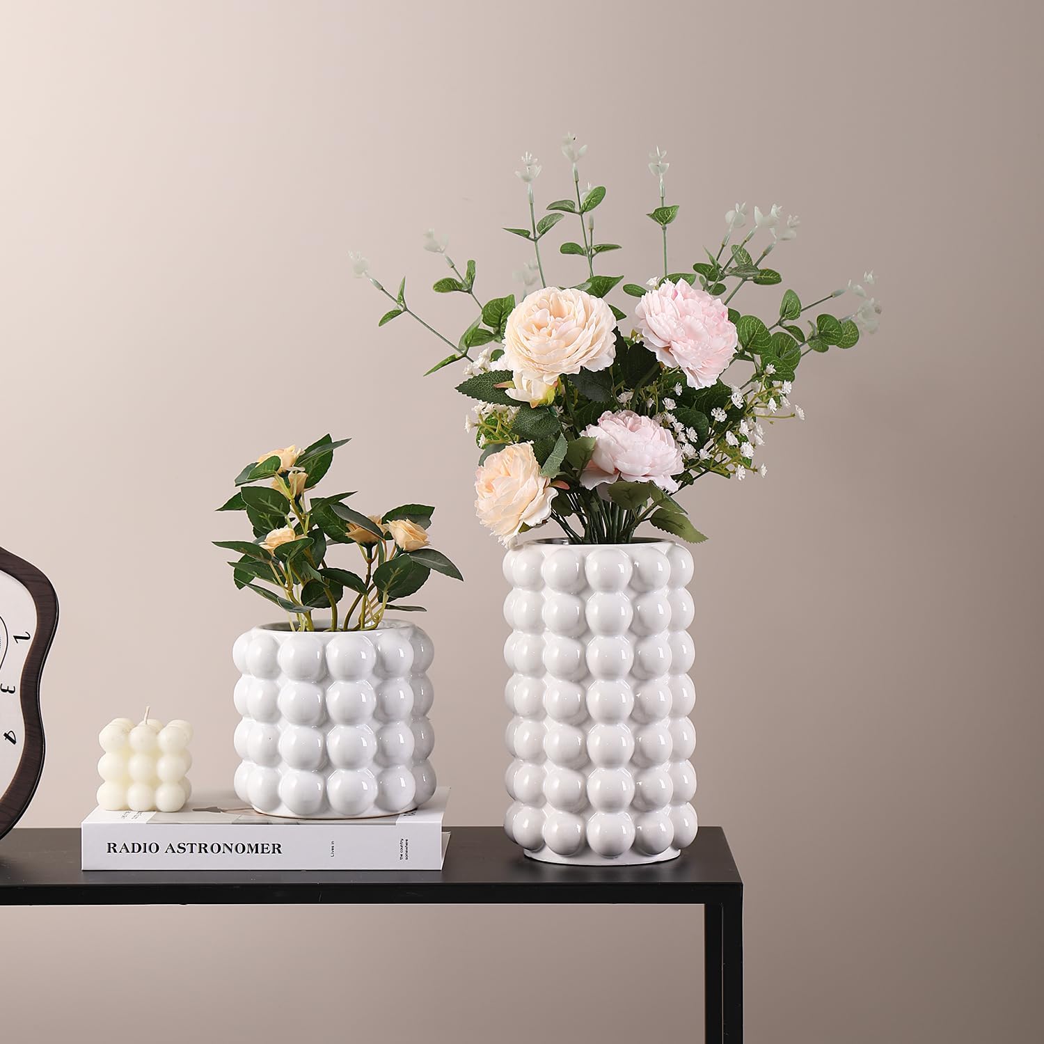 Set of 2 White Bubble Vases for Table Decor