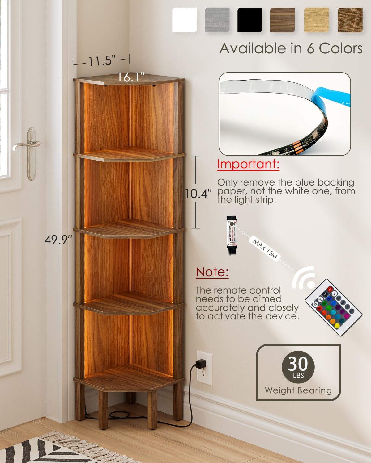 Apetaccat 5 Tier Corner Bookshelf in Walnut