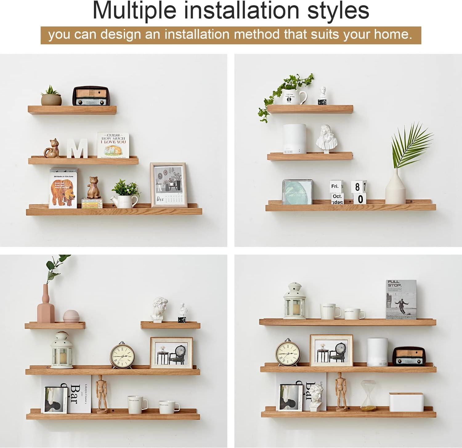 Oak Floating Shelves 4x16 Inch Natural Wood Wall Display Ledge
