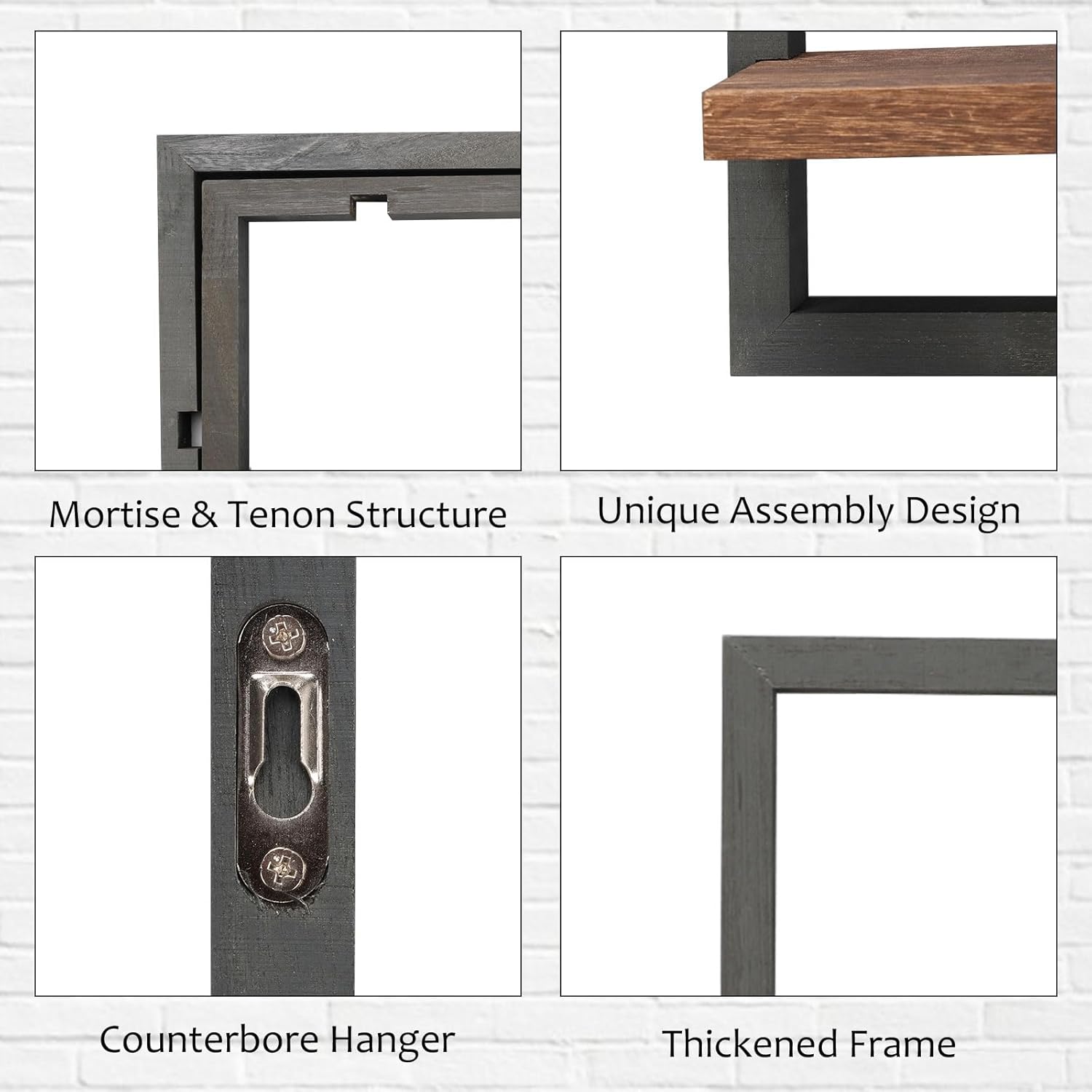 Qivine 2Pcs Black Wood Wall Shelves Square Floating Frame Design