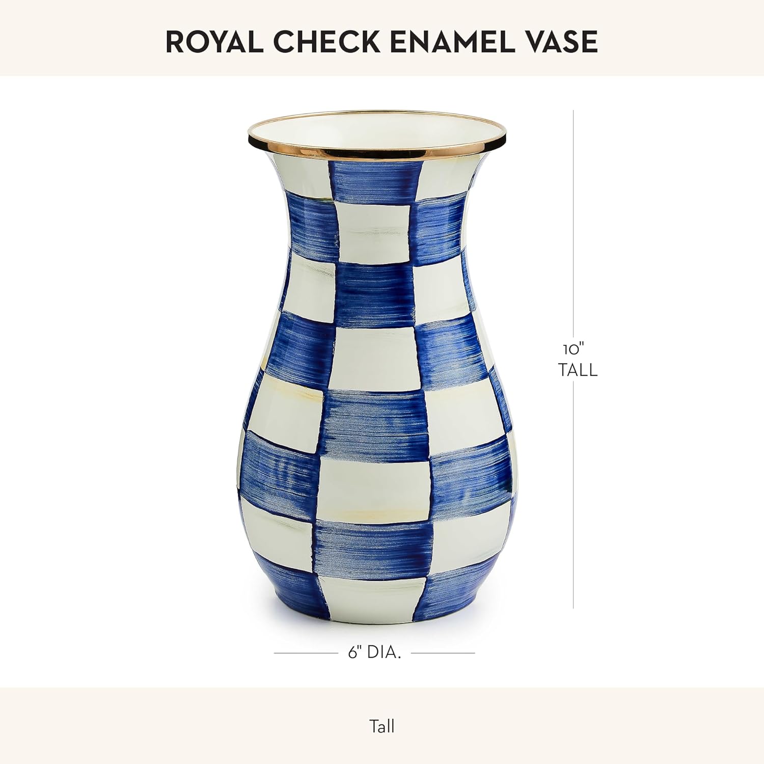 MACKENZIE-CHILDS Tall Enamel Vase Blue-and-White Royal Check