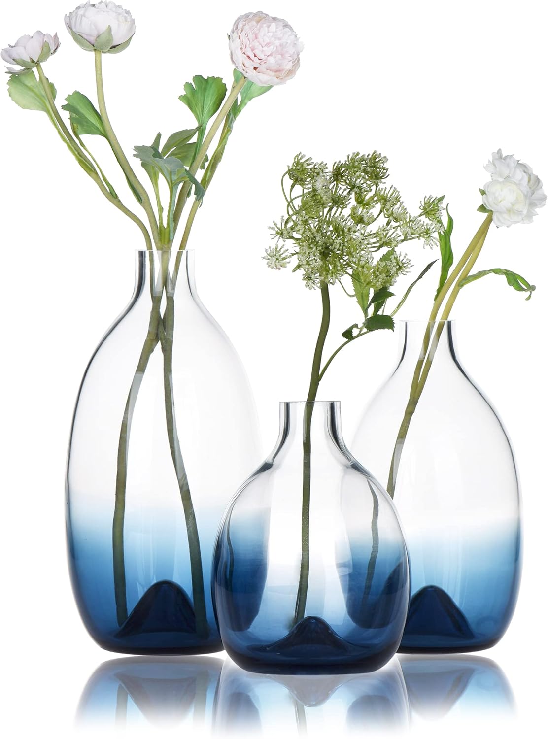 CONVIVA Glass Vase Set Modern Blue Decorative Vases Table Centerpieces