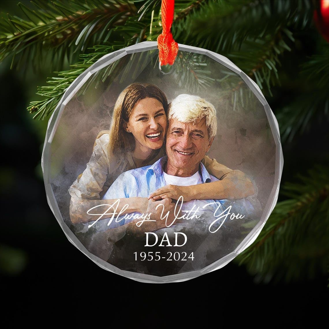 Custom Photo Memorial Glass Ornament - Personalized Christmas Portrait Decoration