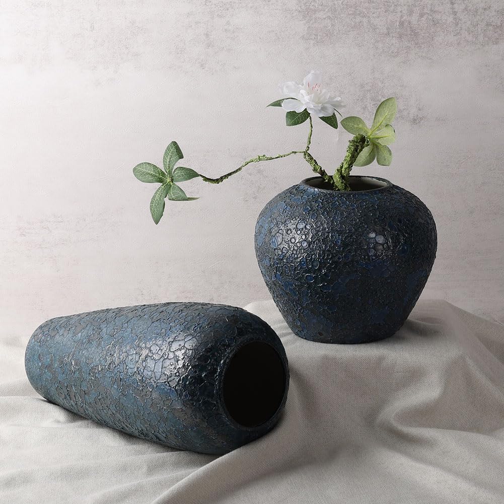 Rustic Large Blue Ceramic Vase for Home Decor
