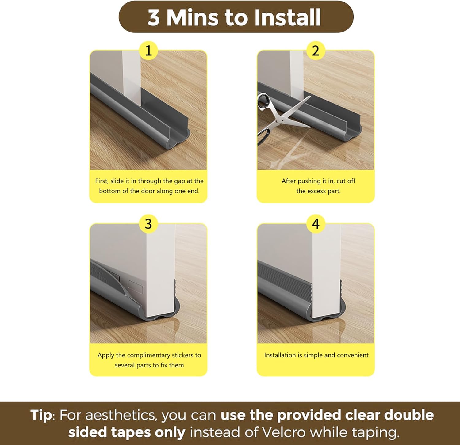 36 Inch Door Draft Stopper with Adhesive Grey