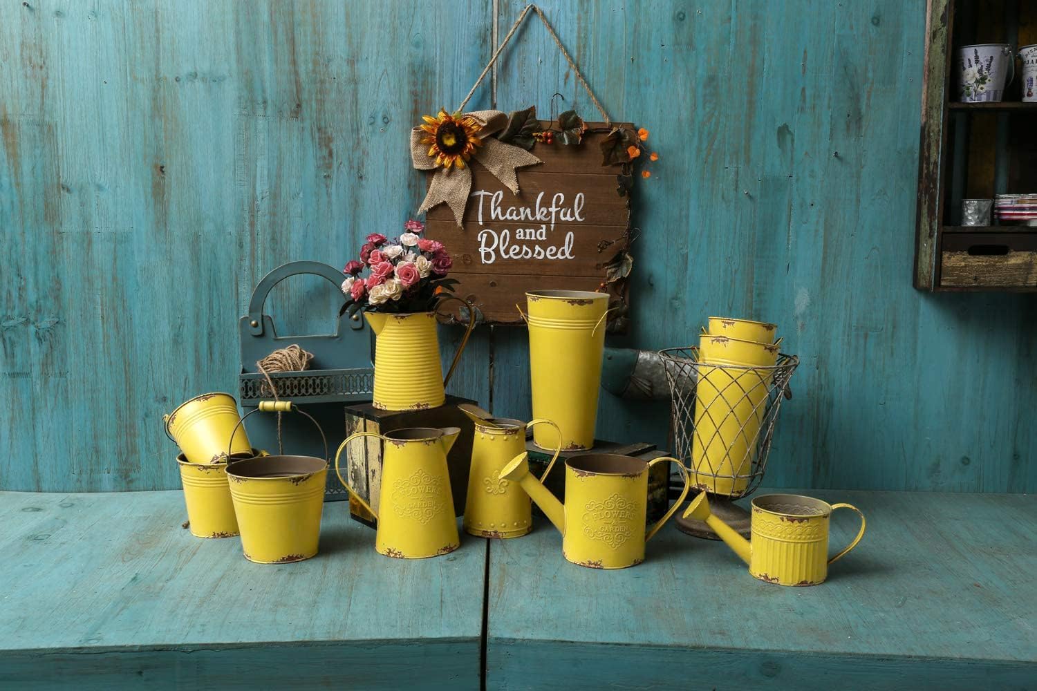 French Style Shabby Chic Metal Flower Vase Yellow