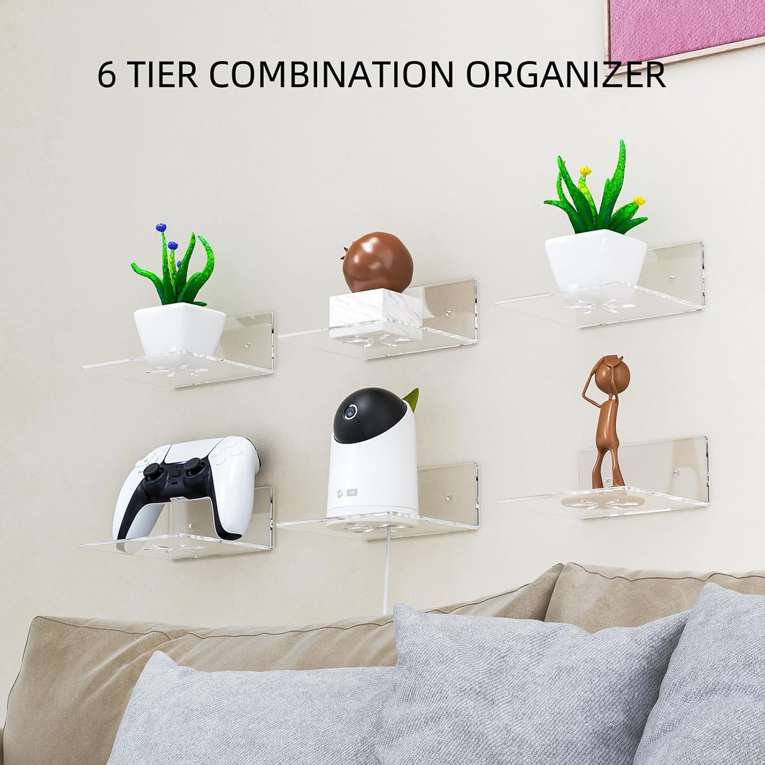 LUOBAO Clear Acrylic Floating Wall Shelves 6 Inch