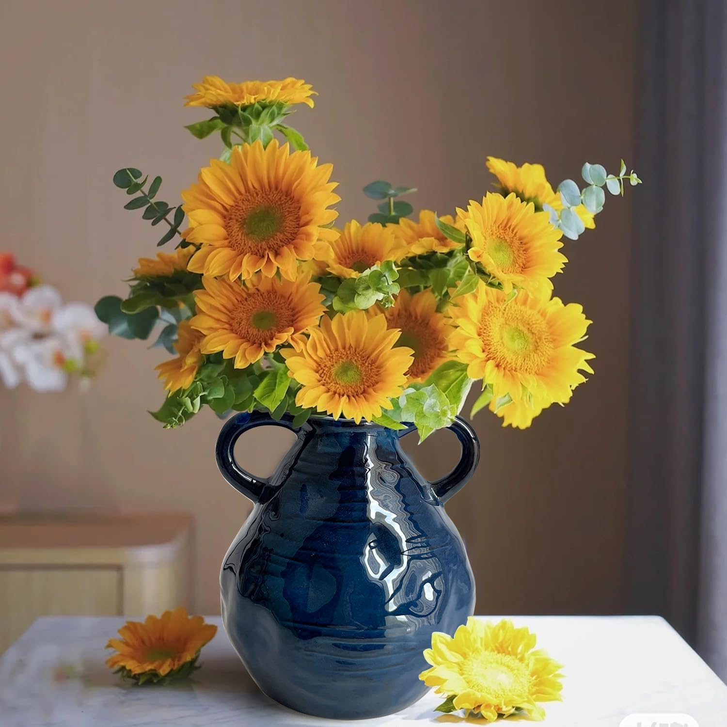 LIFFY Blue Ceramic Vase with Double Handle