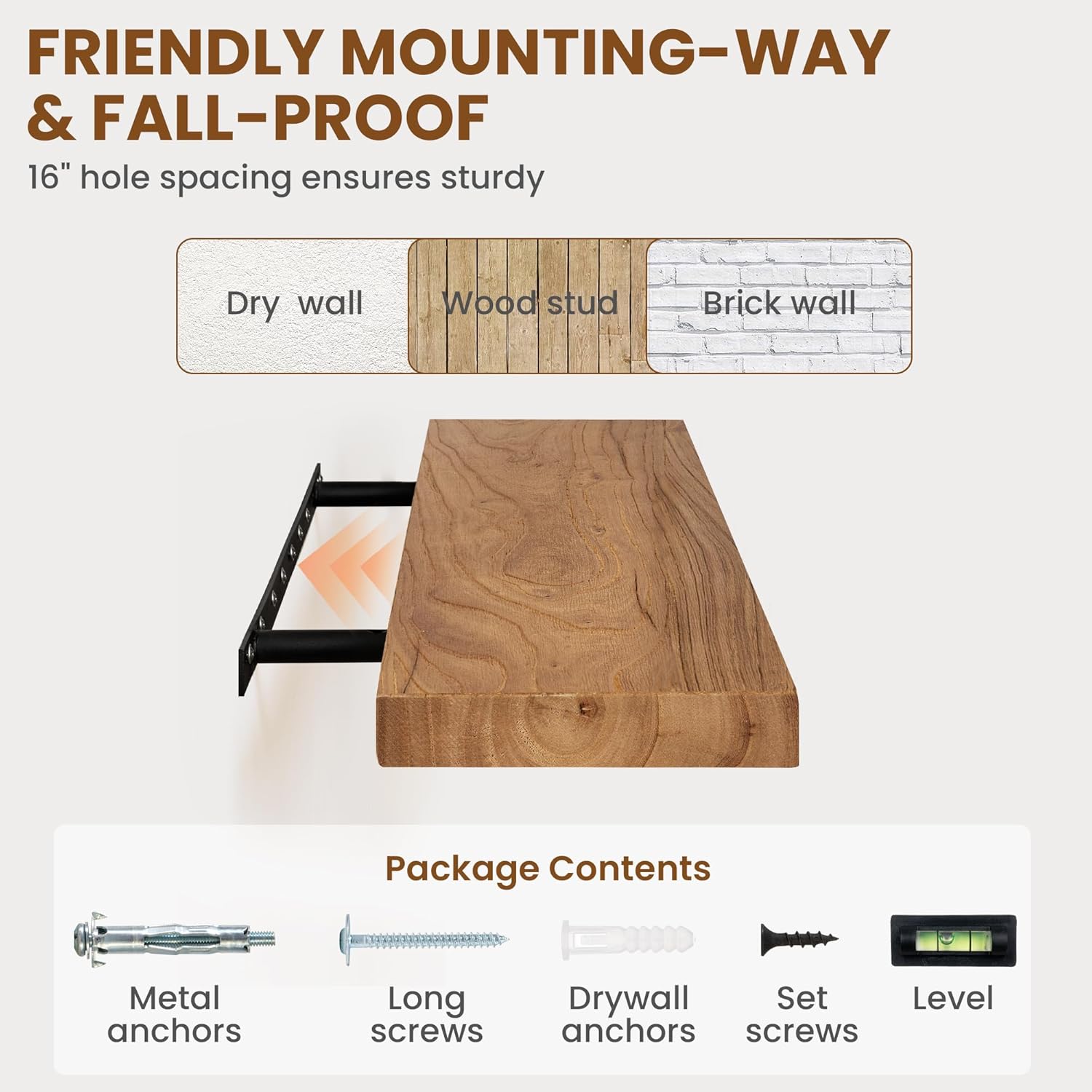 Fun Memories Wood Floating Shelves Wall Mounted Set of 2