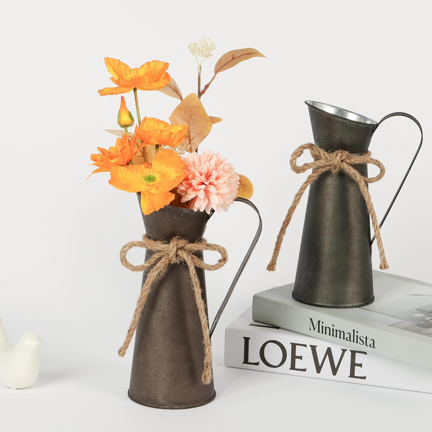 2 Pack Vintage Metal Milk Jug Vase Decor